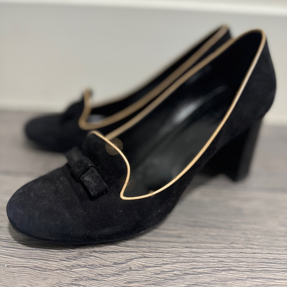 Louis Vuitton black Suede uniform collection heels size 36.5 women